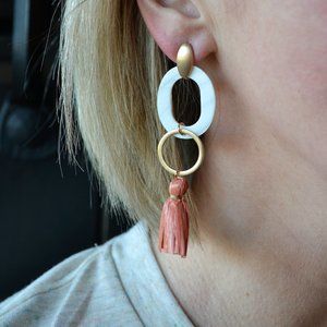 White & Blush Raffia Drop Earrings